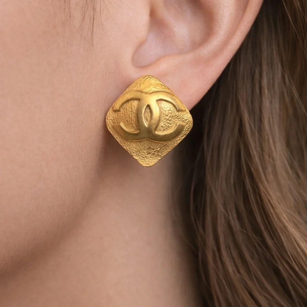 Chanel CC Diamond Shape Clip On Earrings